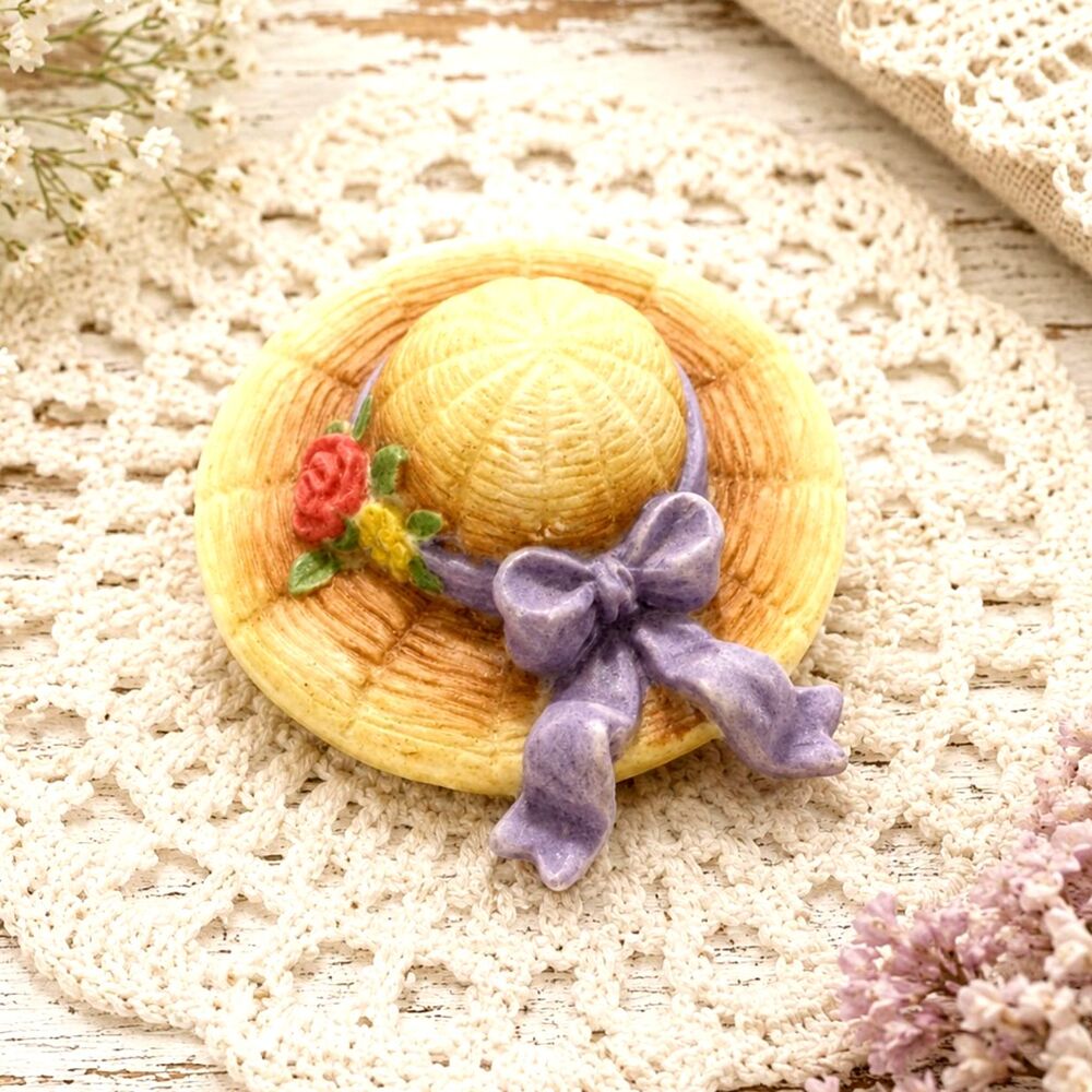 Vintage Enesco Teenie Tinies Easter Bonnet Brooch 1997 Resin Hat Pin Signed